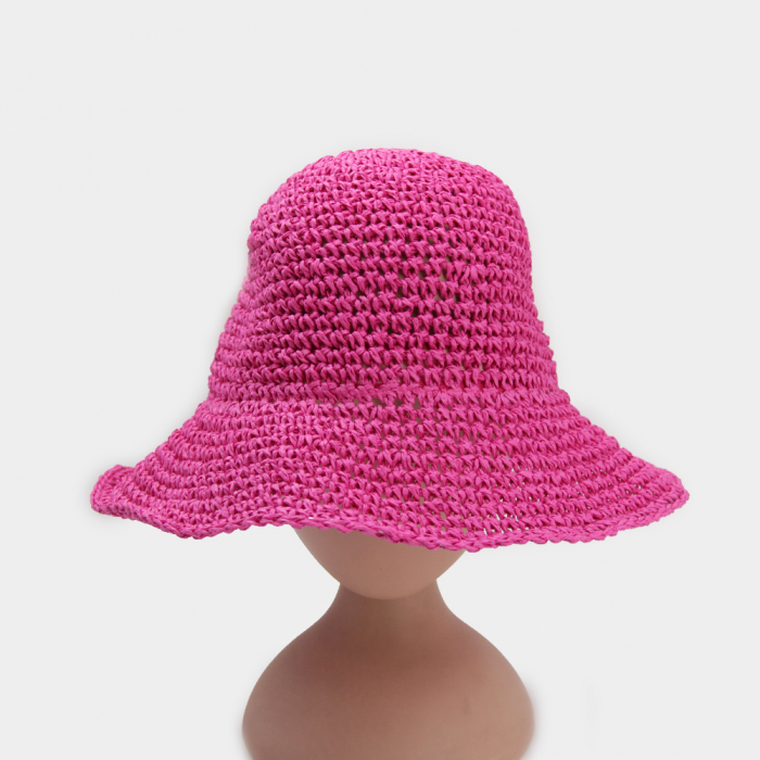 Palarie de soare BUCKET pentru femei, Paie, Roz Fucsia [4]