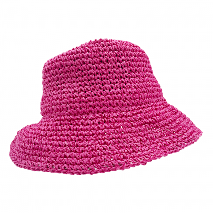 Palarie de soare BUCKET pentru femei, Paie, Roz Fucsia [2]