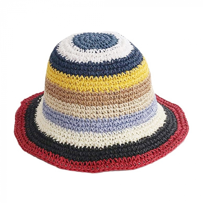 Palarie de soare BUCKET pentru femei, Paie, Rosu/ Multicolor [2]