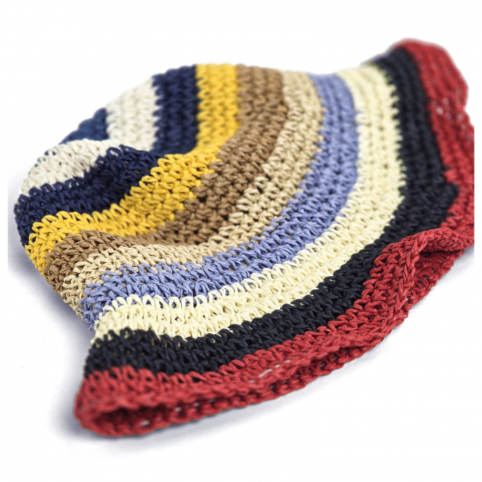 Palarie de soare BUCKET pentru femei, Paie, Rosu/ Multicolor [4]