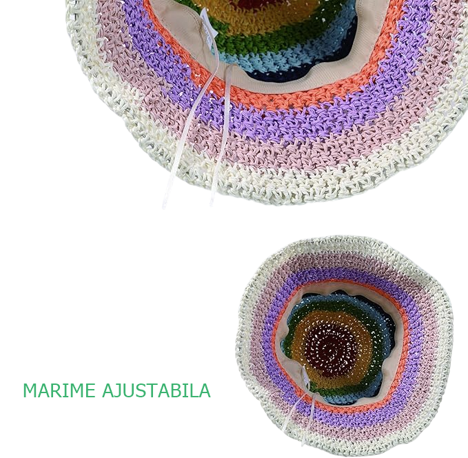 Palarie de soare BUCKET pentru femei, Paie, Bej/ Multicolor [5]