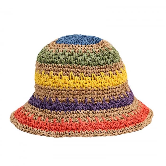 Palarie de soare BUCKET pentru femei, Paie, Maro/ Multicolor [2]