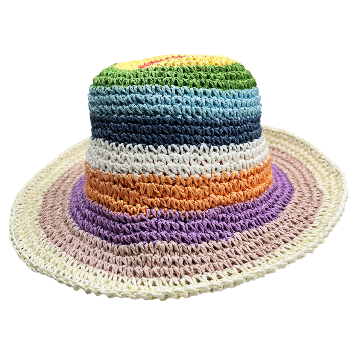 Palarie de paie BUCKET pentru femei, Crem/ Multicolor [3]