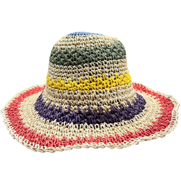 Palarie de paie BUCKET pentru femei, Maro/ Multicolor [2]