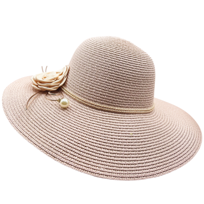 Pălărie de vară elegantă roz cu floare decorativă [2]