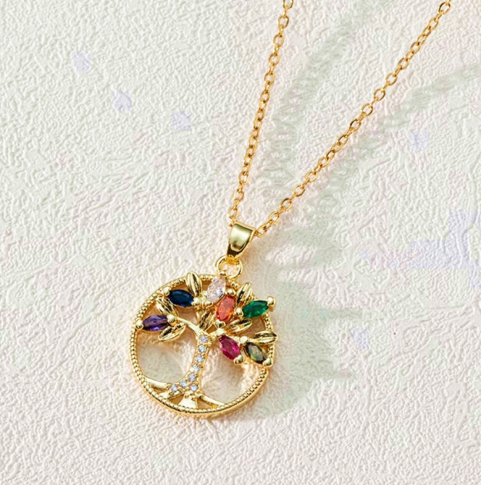 Pandantiv Copacul Vietii din zirconiu CAMILLE cu cristale si lantisor auriu [4]