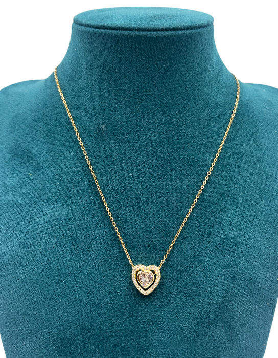 Pandantiv Inima din zirconiu CAMILLE cu cristale si lantisor auriu [2]
