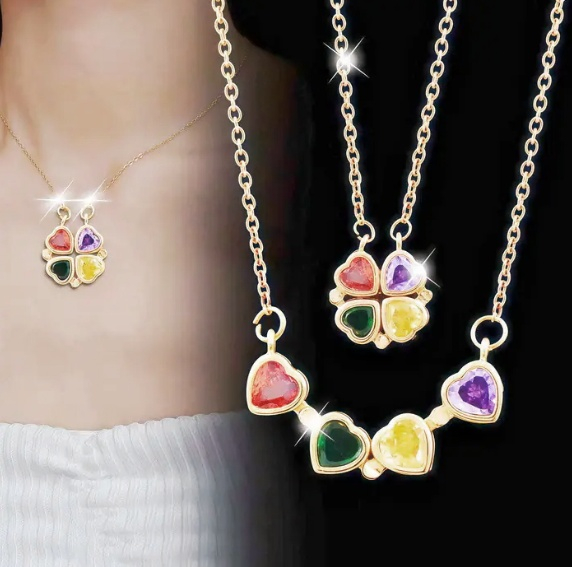 Pandantiv Trifoi din Zirconiu CLOVER cu lant auriu [3]