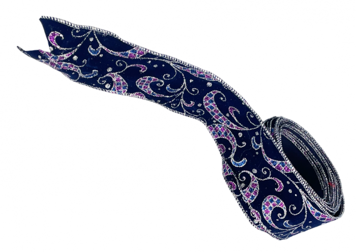 Panglica decorativa Brad Craciun BELLE, Bleumarin/ Mov, 6x400cm [2]