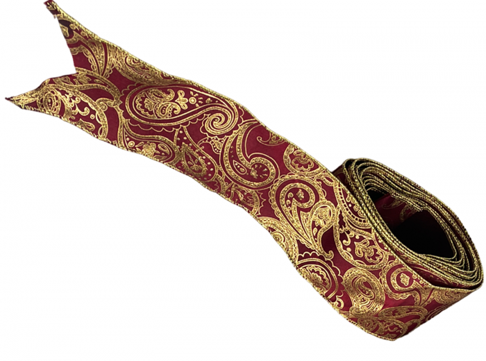 Panglica decorativa Brad Craciun PAISLEY, Burgundy/ Auriu, 6x540cm [2]