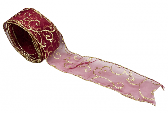 Panglica decorativa Brad Craciun BRIGHT, Burgundy Auriu, 6x450cm [2]