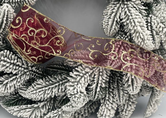 Panglica decorativa Brad Craciun BRIGHT, Burgundy/ Auriu, 6x300cm [1]