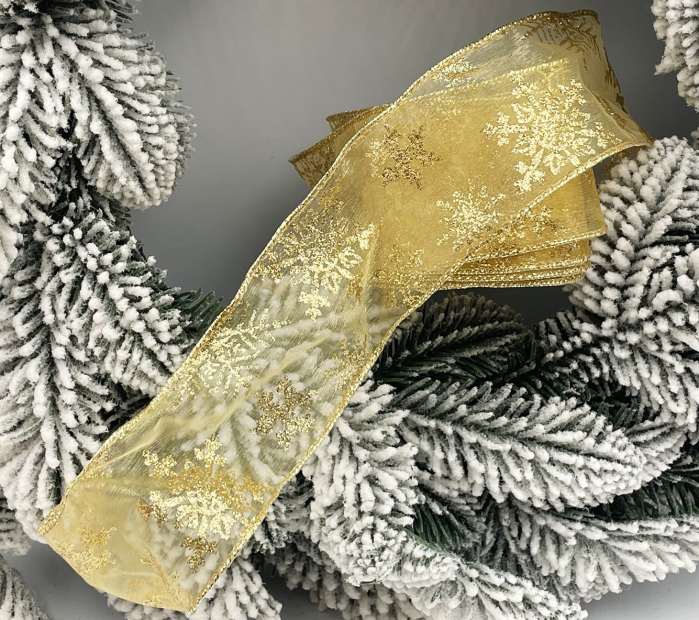 Panglica decorativa Brad Craciun SNOWFLAKE, Auriu, 6x465cm [1]