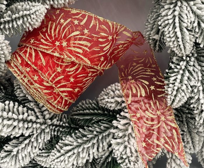 Panglica decorativa Brad Craciun FESTIVE, Rosu Auriu, 6x400cm [1]