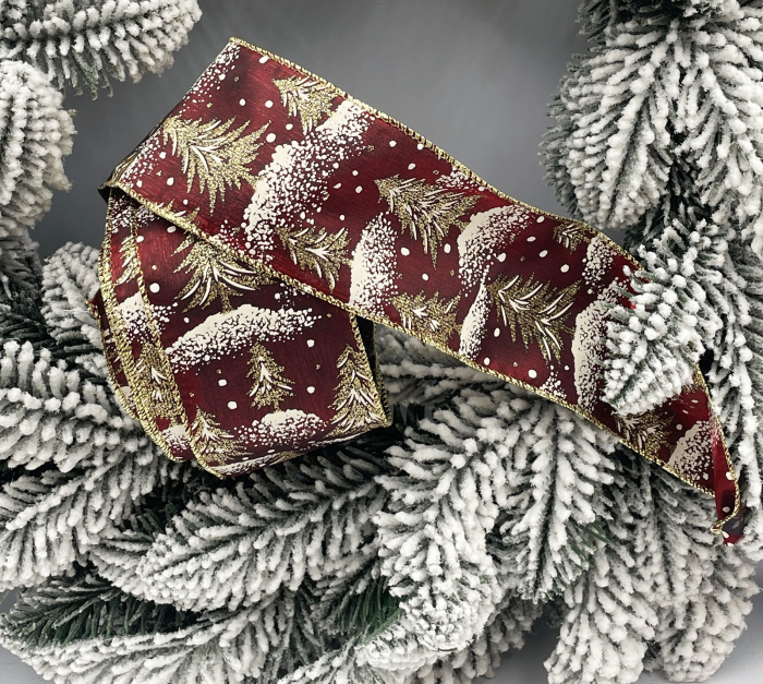Panglica decorativa Brad Craciun FOREST, Burgundy/ Auriu, 6x540cm [1]