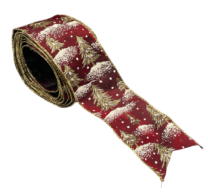 Panglica decorativa Brad Craciun FOREST, Burgundy/ Auriu, 6x540cm [2]