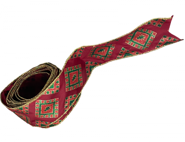 Panglica decorativa Brad Craciun HOLLY, Rosu inchis, 6x325cm [2]