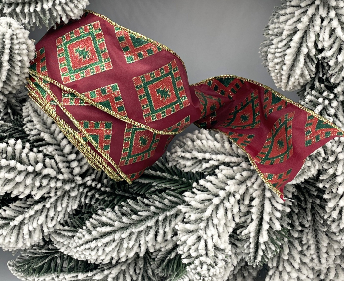 Panglica decorativa Brad Craciun HOLLY, Rosu inchis, 6x270cm [1]