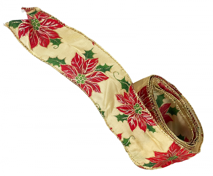 Panglica decorativa Brad Craciun POINSETTIA, Auriu/ Rosu, 6x350cm [2]
