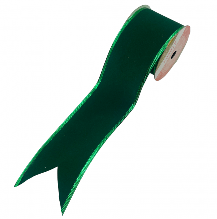 Panglica brad Craciun VELVET, Verde inchis, 6x270cm [2]