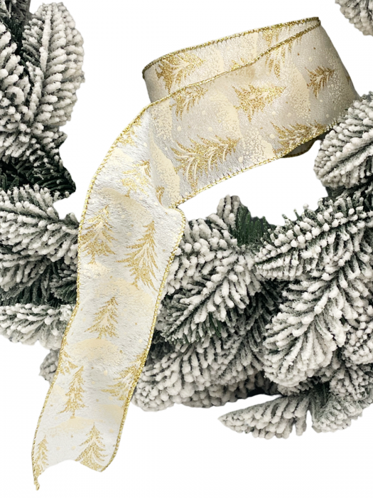 Panglica decorativa Brad Craciun FOREST, Ivoire Auriu, 6x425cm [1]