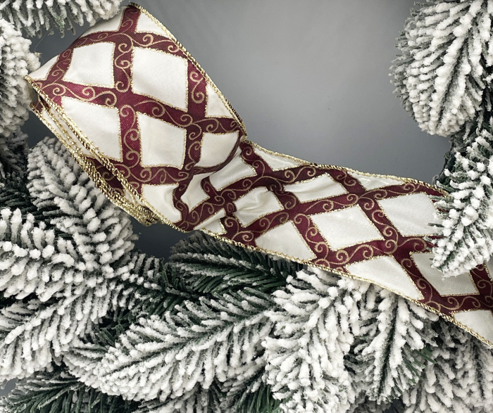 Panglica decorativa Brad Craciun DIAMONDS, Burgundy/ Alb, 6x300cm [1]