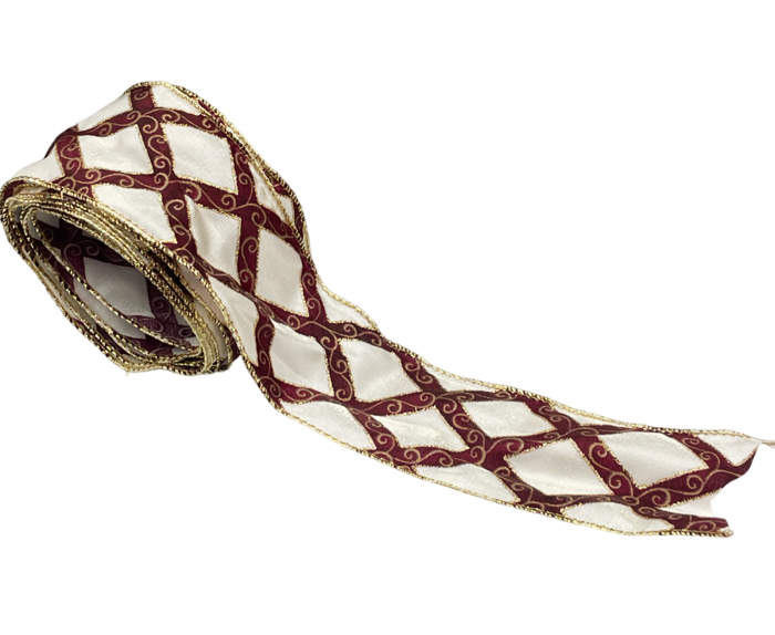 Panglica decorativa Brad Craciun DIAMONDS, Burgundy/ Alb, 6x300cm [2]
