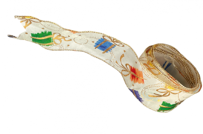 Panglica decorativa Brad Craciun JOY, Crem/ Auriu, 6x300cm [2]