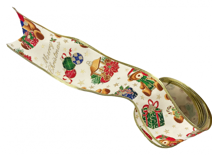 Panglica decorativa Brad Craciun TEDDY, Crem Auriu, 6x300cm [2]