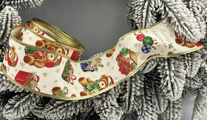 Panglica decorativa Brad Craciun TEDDY, Crem Auriu, 6x300cm [1]