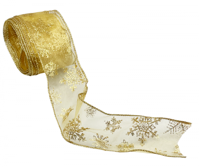 Panglica decorativa Brad Craciun SNOWFLAKE, Auriu, 6x465cm [2]