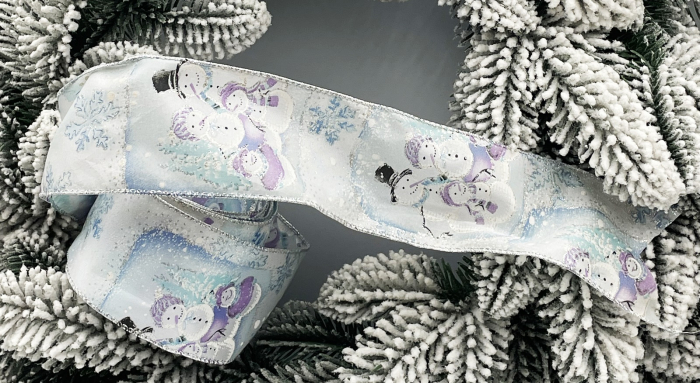 Panglica decorativa Brad Craciun SNOWMAN, Alb Bleu, 6x300cm [1]