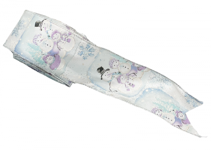 Panglica decorativa Brad Craciun SNOWMAN, Alb Bleu, 6x300cm [2]