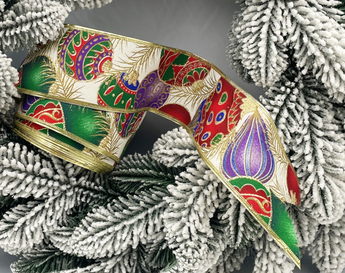 Panglica decorativa Brad Craciun FESTIVE, Crem Auriu, 6x300cm [1]