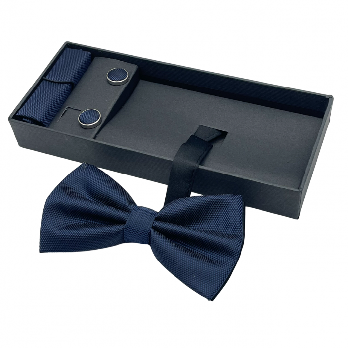 Papion bleumarin inchis, OXFORD, Set cu butoni si batista [3]