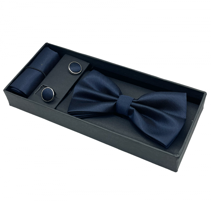 Papion bleumarin MISTERY, Set cu butoni si batista [4]