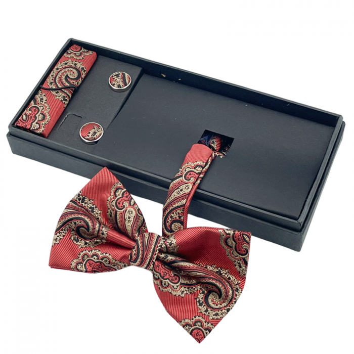 Papion roz-coral cu model, JORDAN, Set cu butoni si batista [1]