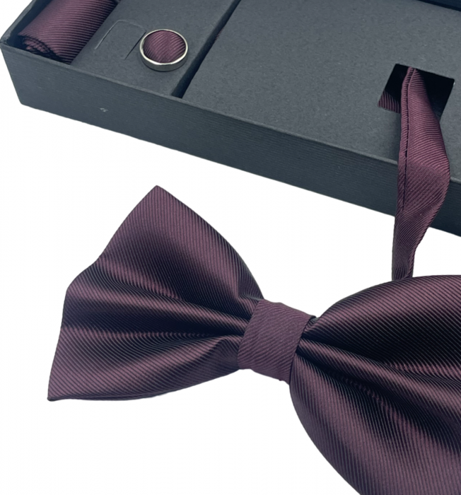 Papion burgundy, MISTERY, Set cu butoni si batista [5]
