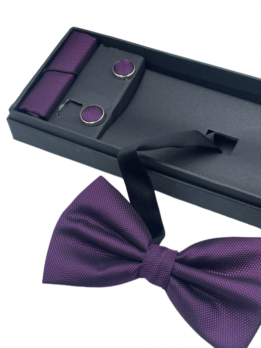 Papion burgundy, MISTERY, Set cu butoni si batista [6]