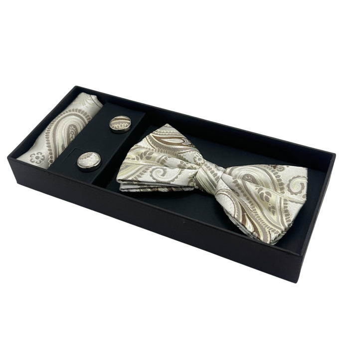 Papion crem cu model paisley DEXTER - Set cu batista si butoni [2]