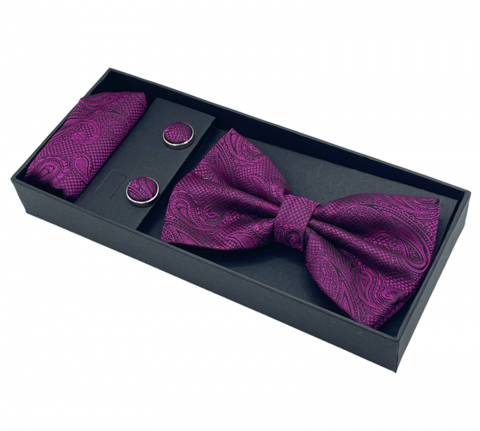 Papion magenta cu model, DUSTIN, Set cu butoni si batista [3]