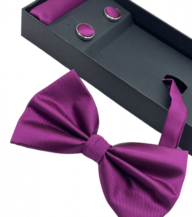 Papion mov magenta, MISTERY, Set cu butoni si batista [3]