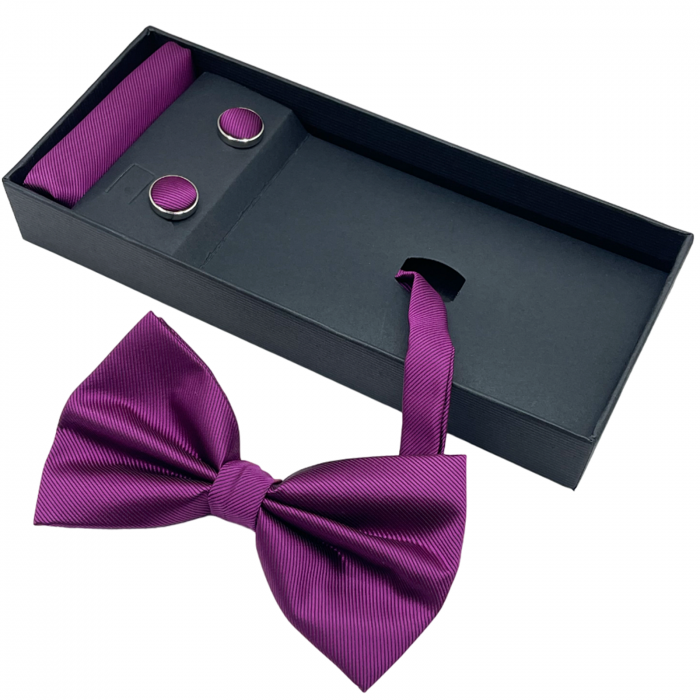 Papion mov magenta, MISTERY, Set cu butoni si batista [1]