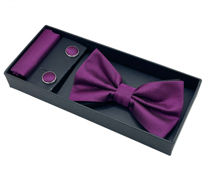 Papion mov magenta, OXFORD, Set cu butoni si batista [3]