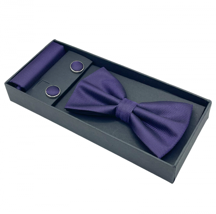 Set Papion Mov inchis Oxford cu butoni [4]