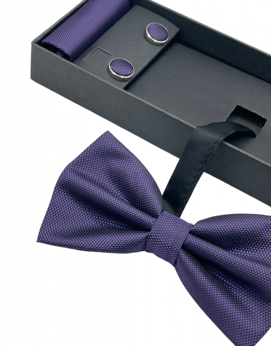 Set Papion Mov inchis Oxford cu butoni [2]