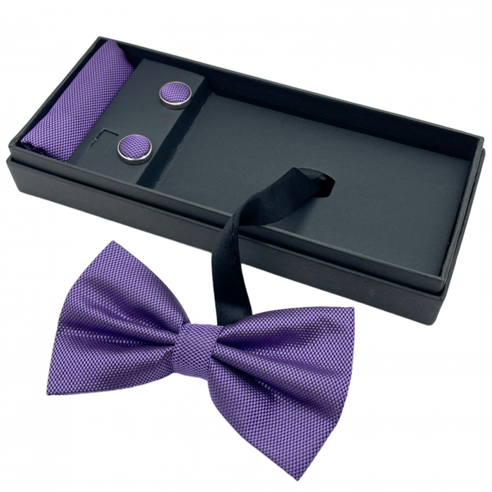 Papion mov lavanda, OXFORD, Set cu butoni si batista [1]