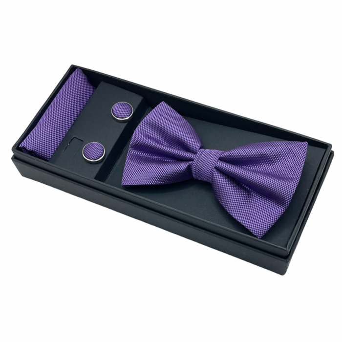 Papion mov lavanda, OXFORD, Set cu butoni si batista [3]