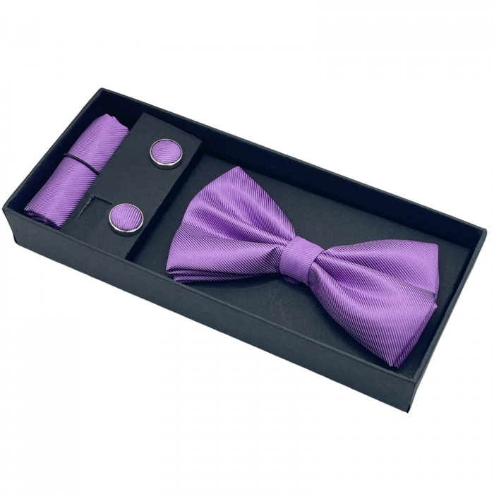 Papion mov liliac, MISTERY, Set cu butoni si batista [4]
