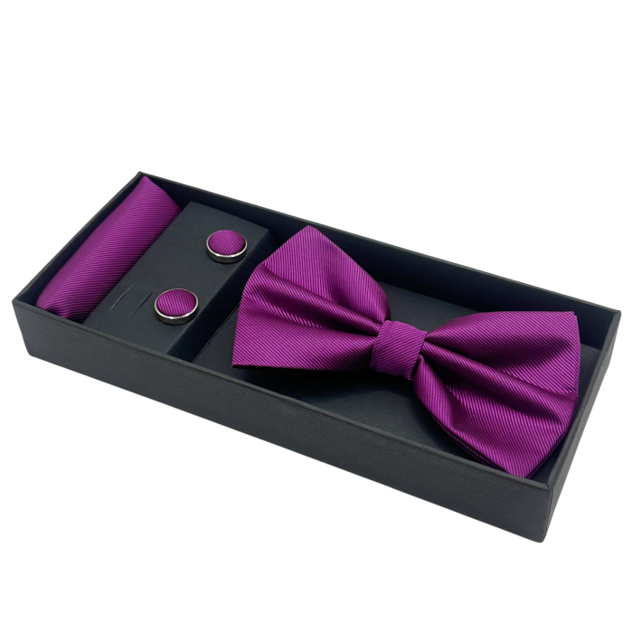 Papion mov magenta, MISTERY, Set cu butoni si batista [2]